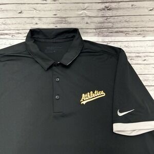 Nike Dri Fit Oakland Athletics Performance Polo Shirt Black Mens L Golf Standard